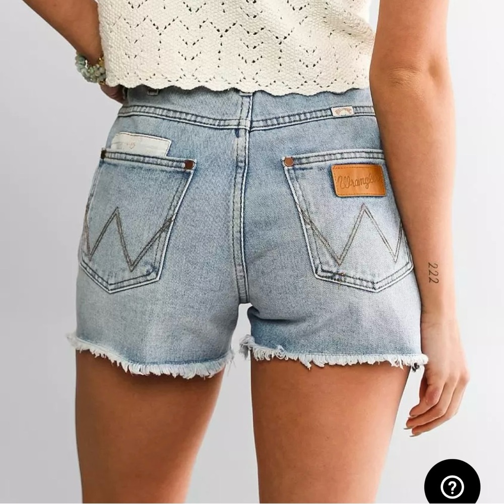 Wrangler Blue Jean Shorts with Frayed Hem and Patches